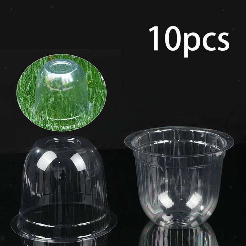 Clear plastic garden cloche dome plant covers with round base, set of 10