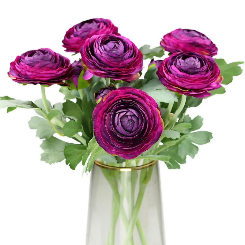 Artificial Ranunculus Flowers with Real Touch Stem,Silk 6, Purple Ranunculus