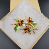 Vintage Enameled Flower Lily Brooch 3d 3 Flowers Gold Tone 2.5
