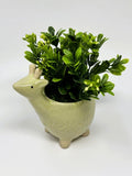 Mini 6" Artificial Boxwood plastic plant potted in Ceramic DEER Giraffe Pot, han Green Plant