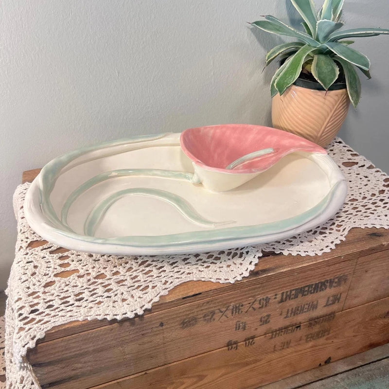 Vintage Lily Flower Platter Plate Flowers Country Cottage Farmhouse Decor Lily