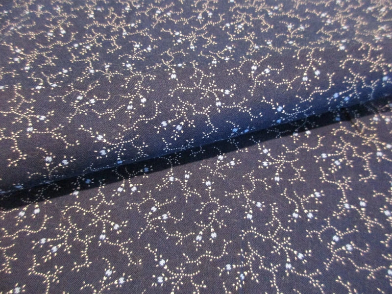Tiny Dotted Scroll Floral Navy Fabric BTY by Cranston VIP Flowering Plants