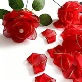 100Pcs Tulle Lace Pre-Made Rose Petals Gold-Edged Chiffon Petals for DIY Eternal Bouquet
