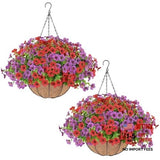 2 Set Artificial Flowers Hanging Plants in Basket,Artificial 2PCS Red Purple Flowering Plants