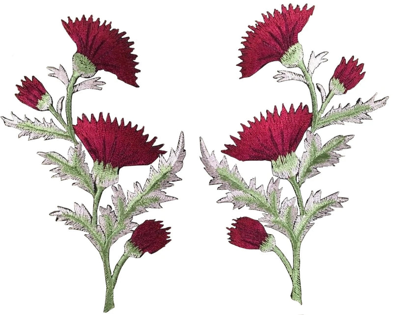 #5094R Thistle - Carnation Spray - Red Flower Embroidery AppliquŽ Patch /Pair Carnation