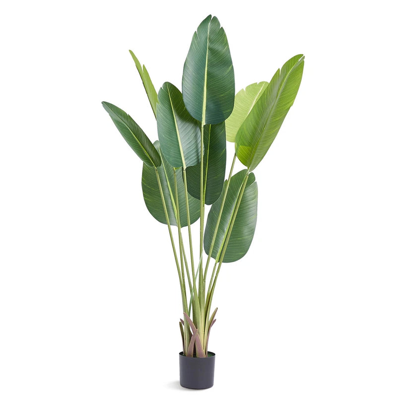Uimoso Bird Of Paradise 5ft Tall Fake Palm Tree Artificial Faux Silk Plant Pot Green Plant