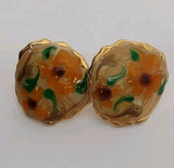 Resin Sunflower earring Studs With Post Pierced Ears Goldtone Sunflower