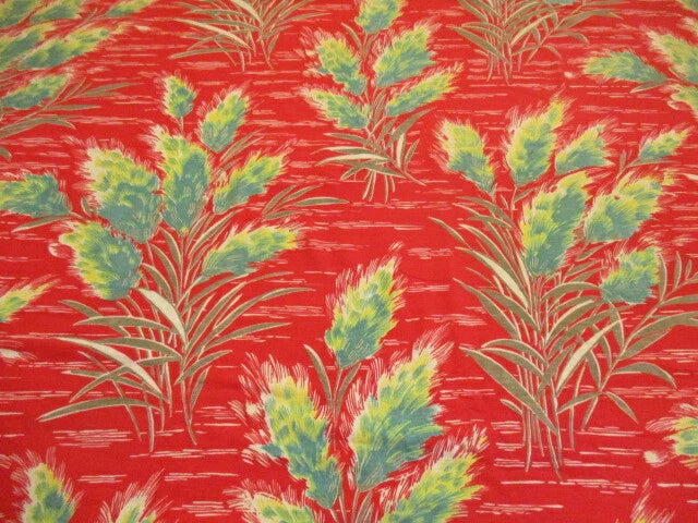 Amazing Vintage Retro Curtain,c.1940 Pampas Grass on Red 96 inches wide projects Pampas Grass