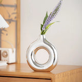 White and Gold Donut Vase, Modern Ceramic Vase for Pampas Grass, Perfect Centerp Pampas Grass