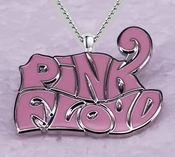 Pink Floyd enamel band emblem pendant necklace with chrome letters and chain