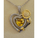 Sunflower Heart Yellow CZ Necklace 18K Gold Over 925 18+2in NWT Sunflower