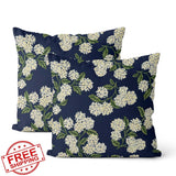 18x18" Navy Blue Spring Pillow Covers, 2pc Hydrangea Floral Decor Hydrangea