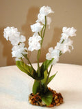 5.5" Small Bright WHITE Soft Silk Baby's Breath FLOWER Betta plant, stone base Flowering Plants