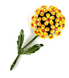 Vintage Yellow Orange Rhinestone Enamel Hydrangea 1960s Flower Power Brooch Pin Hydrangea
