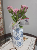 Set of 5 Handmade Crochet Pink Rose Stems Ð Artificial Floral Decor Green Plant