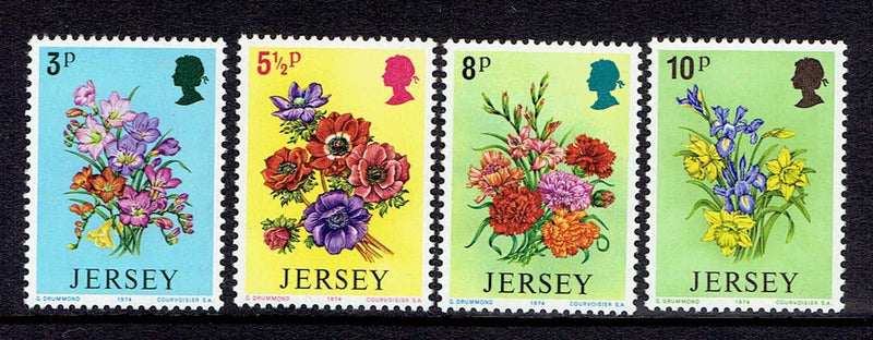 Jersey 1974 Spring Flowers MNH Freesias Anemones Carnations Daffodils Iris Carnation
