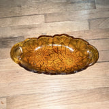 Amber Glass Sunflower Pattern Oval Tray with Handles Decorative Flower Sunflower