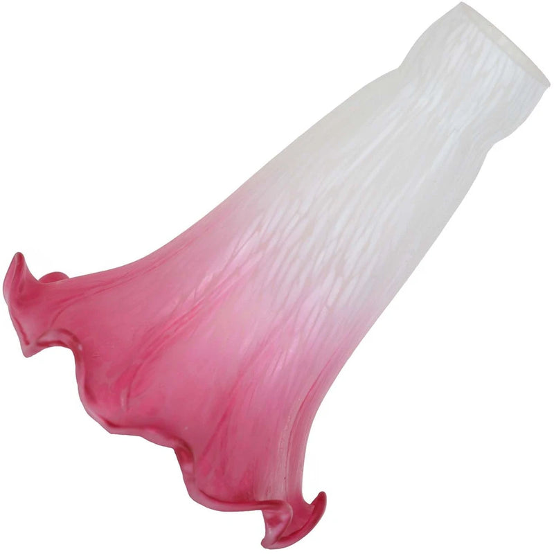 Pink lily-shaped blown glass lampshade with flared wavy edges