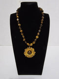 18.5in Earthy Banded Stone Necklace with Golden Sunflower Pendant Sunflower