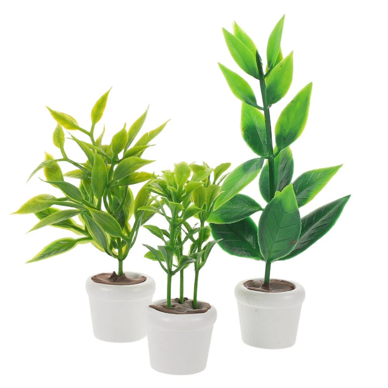 3pcs Mini Potted Flowers Plants Dollhouse Accessories Miniature Garden Ornaments Green Plant