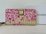 NWT Dooney & Bourke Hydrangea Basketweave Large Zip Around Wristlet Wallet Pink Hydrangea