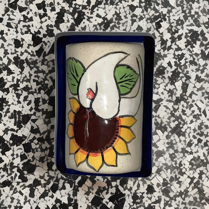 Mexican Talavera Pottery Sunflower & Flower Lidded Small Trinket Box Sunflower