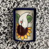 Mexican Talavera Pottery Sunflower & Flower Lidded Small Trinket Box Sunflower