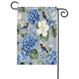 Floral Garden Flag Spring Plant Flowers Hydrangea Hibiscus Iris Bird Leaf Fla... Hydrangea