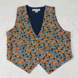 CHRYSANTHEME WOMENS VINTAGE BLUE GINGHAM CHECK SUNFLOWER BUTTON FRONT VEST SZ L Sunflower