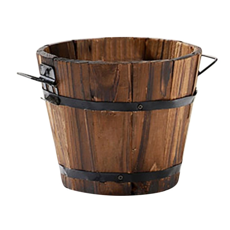 Wood Barrel Planter Small Round Vegetable Planter Carbonized Wood Pot for Garden Garden Plants