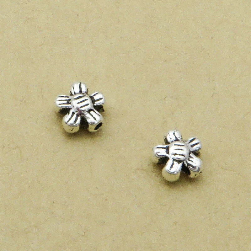 925 Sterling Silver Sunflower Daisy Flower Bead Bracelet Spacer 2-Sided 5.5mm Sunflower
