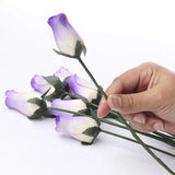 Set of 32 Variegated Ivory and Purple Wood Rose Bud 13" Stems Green Plant