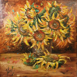 Original Impasto Oil Sunflowers Painting - Floral Wall Art, 19.5x19.5 in Sunflower