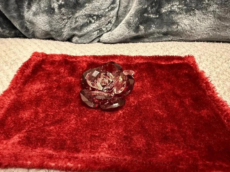 Red velvet accessory with round crystal peony flower centerpiece