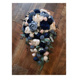 Dusty Blue Navy Pink Bridal Bouquet Blush Sola Wood Cascade Wedding Flowers Bouquet