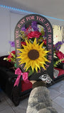 Handmade Hanging Floral Arrangement with Hot Pink Roses and Sunflower WallDecor Sunflower