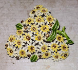Vintage White Flower Hydrangea Enamel Yellow Rhinestones Pin Brooch Hydrangea