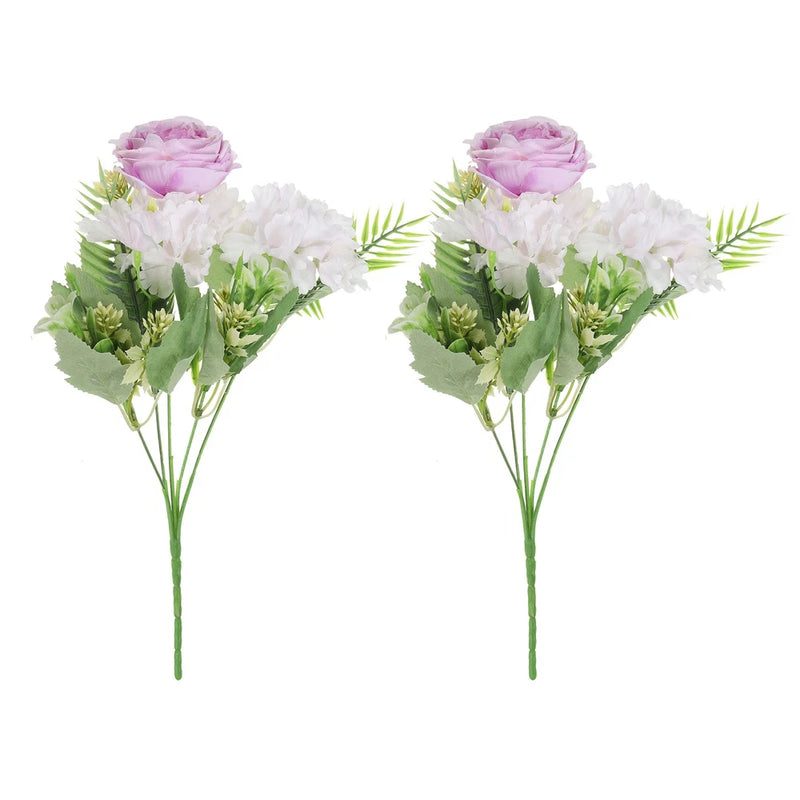 2Pcs 5 Branch Artificial Silk Peony Hydrangea Fake Flowers with Stem Purple Hydrangea