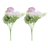 2Pcs 5 Branch Artificial Silk Peony Hydrangea Fake Flowers with Stem Purple Hydrangea