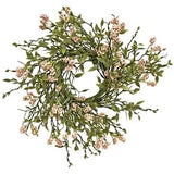 New Spring Summer PINK FLORAL GREEN TWIG LEAVES CANDLE RING Floral Wreath 3" Green Plant