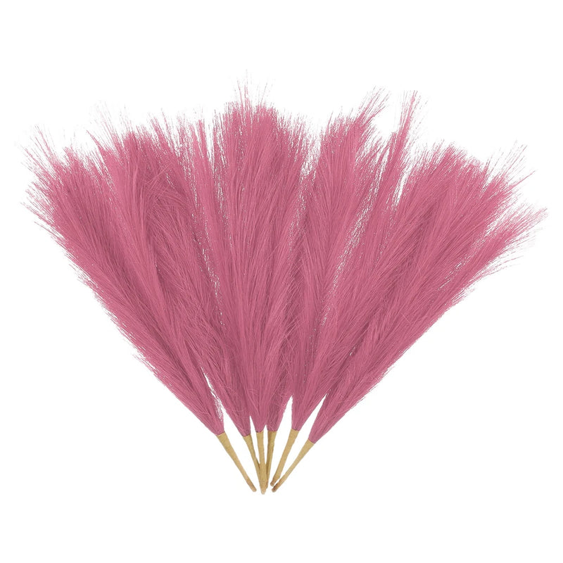 6 Pcs Faux Pampas Grass 42.5cm/16.5" Dried Pampas Grass 9 Branches, Bright Pink Pampas Grass