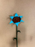 recycled metal blue sunflower garden stake yard art lawn ornament 22" tall Sunflower