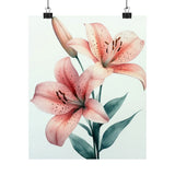 Boho Pink Tiger Lily Flower Art Print Poster, Minimalist Floral Wall Art 2 Lily
