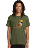 Sparrow-With-Sunflowers Mens Graphic Tee, 100% Cotton, Casual Summer Wear Sunflower