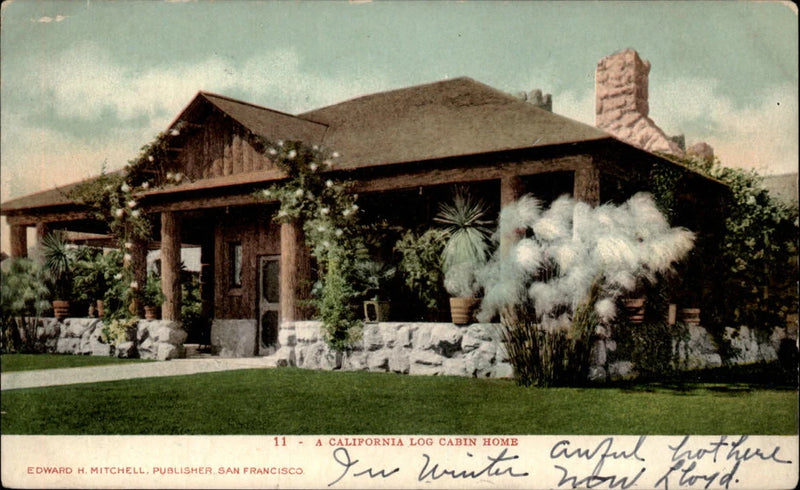 California log cabin home ~ pampas grass ~ UDB mailed 1907 ~ postcard sku905 Pampas Grass