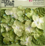 Hydrangeas GREEN 22 flower & leaf mix VELVET GLITTER 20-30mm Petaloo HYD OAF Hydrangea