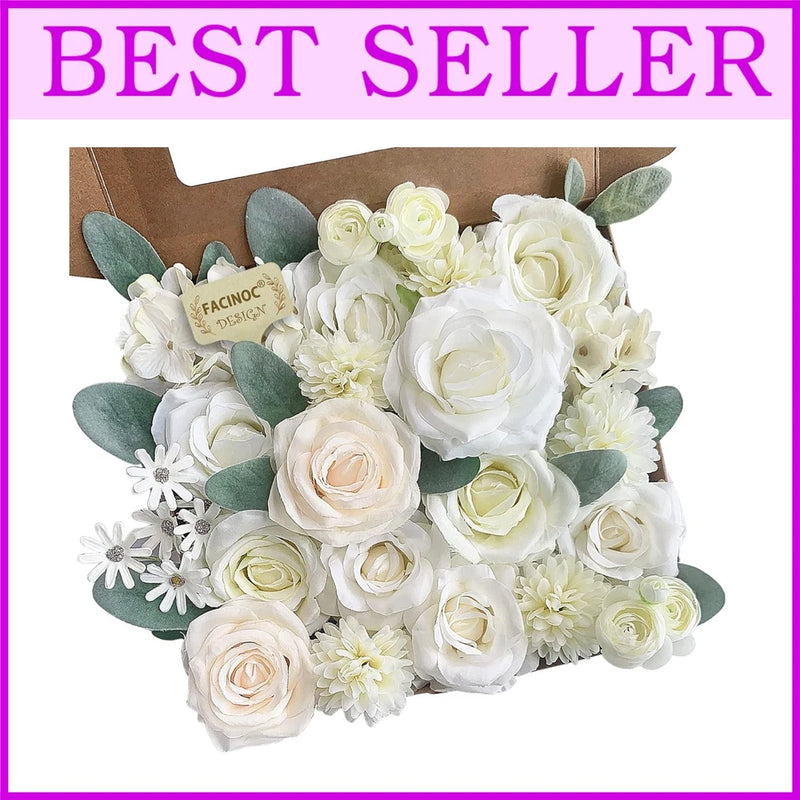 DIY Wedding Bouquet White Fake Flowers Ranunculus