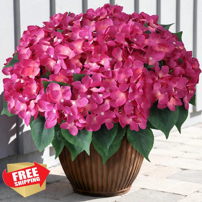 FOTEEWL 8 Bundles Artificial Hydrangea Flowers Rose Red Outdoor Hydrangea
