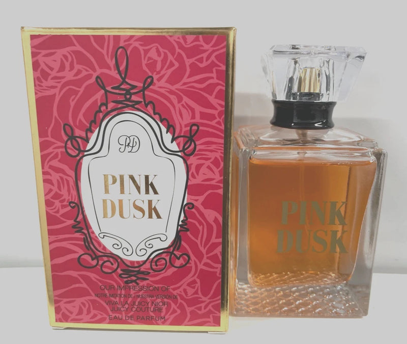 Roses eau de parfum set: amber glass bottle with clear cap, shown with pink box
