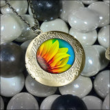 New Summer Sunflower Petals Bronze Yellow Spring Flower Locket Pendant Necklace Sunflower